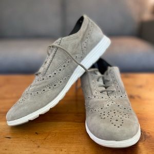 Lightly worn 8.5 grey suede oxford lace-ups from Cole Haan “Grand OS” collection